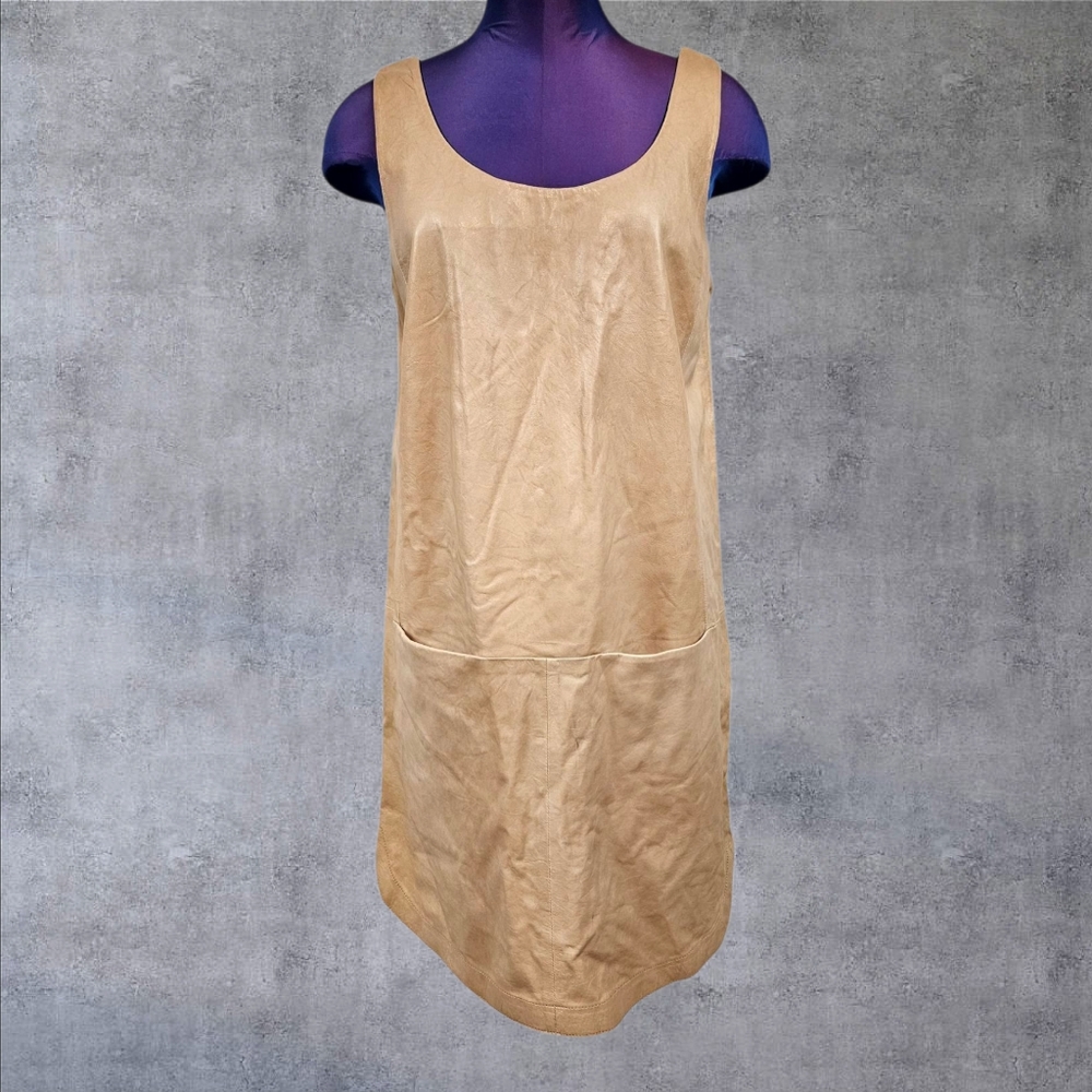 Vince Tan Leather Sleeveless Tank Shift Apron Mini Dress Size 10 N71
